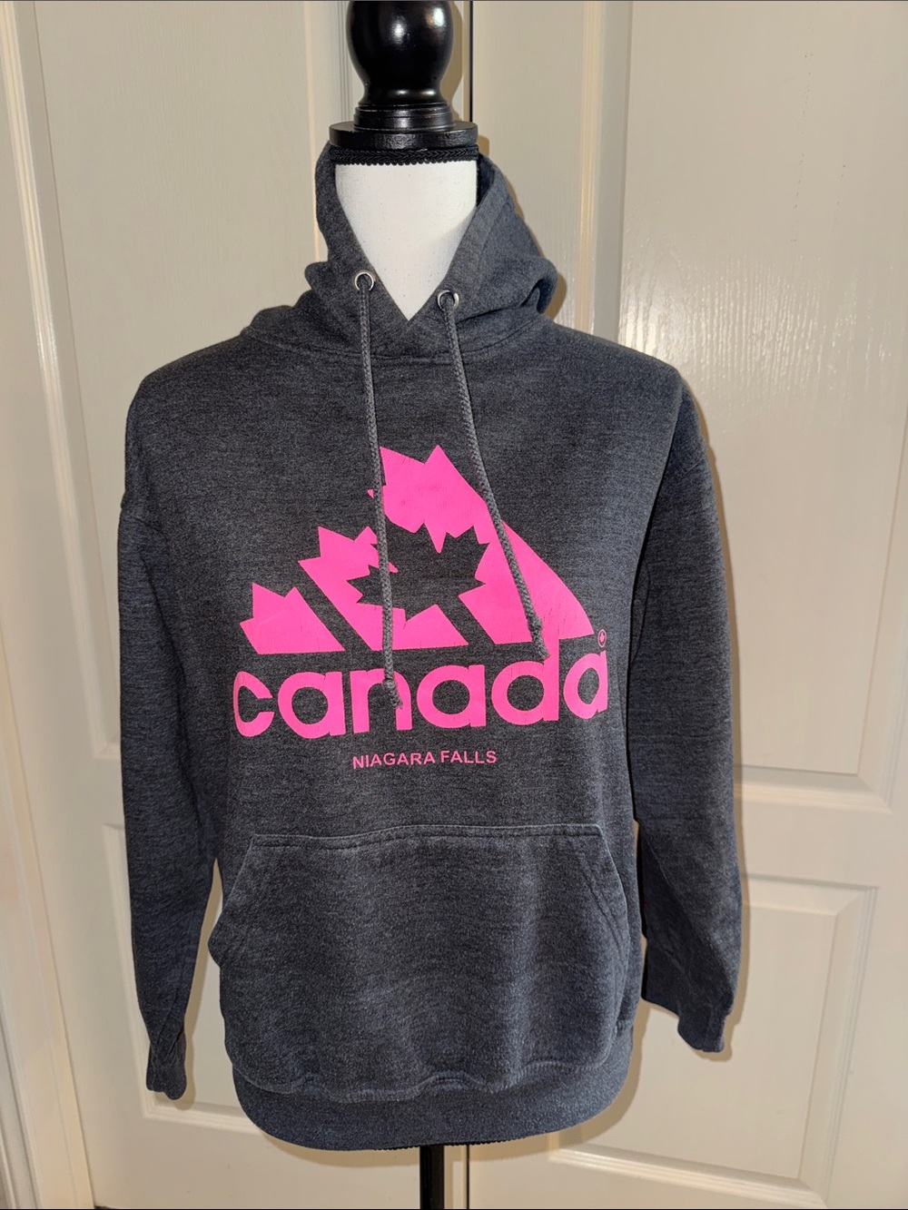 Canada Niagara Falls Charcoal Hoodie with Pink Logo - Size Small